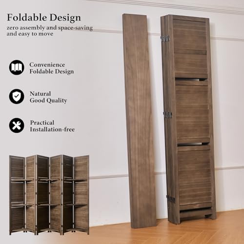 Folding Room Divider with Shelves, 6 Panels, Brown D785582