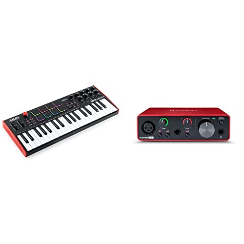Akai Professional MPK Mini Plus - USB MIDI Keyboard Controller with 37 Mini Keys, 8 MPC Pads, Sequencer & Focusrite Scarlett Solo 3rd Gen USB Audio Interface, for the Guitarist, Vocalist