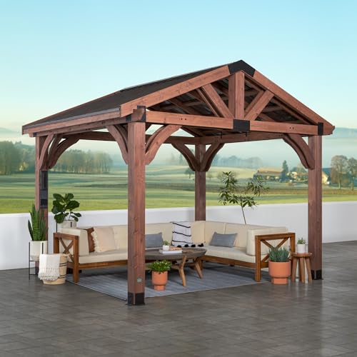 Backyard Discovery Norwood 16 ft. x 12 ft. Cedar Wood Gazebo,Thermal Insulated Steel Roof, Durable, Supports Snow Loads and Wind Speed, Rot Resistant, Backyard, Deck, Garden, Patio Light Brown