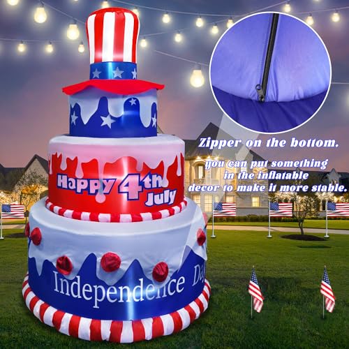 4th of July Inflatables Outdoor Cake with LEDs Patriotic Garden Yard Decoration N28503