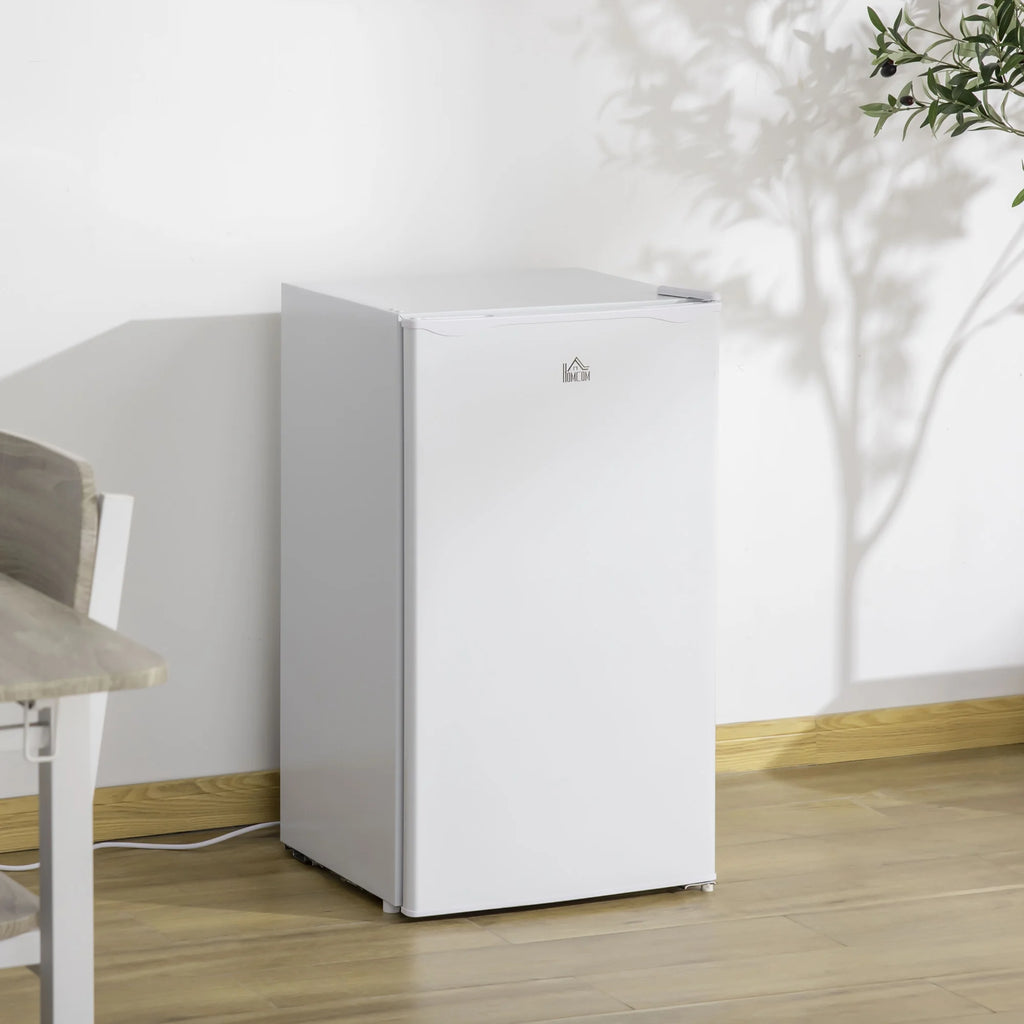 THINK 30,3.2 Cu.Ft Mini Fridge with Freezer, Single Door Compact Refrigerator with Adjustable Thermostat, Shelf and Reversible Door for Bedroom, Dorm, Home Office, Energy Efficient, White