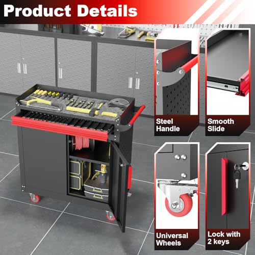 Metal Garage Storage Cabinet with 5 Adjustable Shelves and Wheels T460