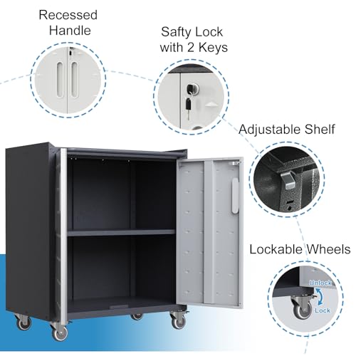 Wall Cabinet with 2 Doors, Lockable, Adjustable Shelves, Heavy Duty Steel J4545