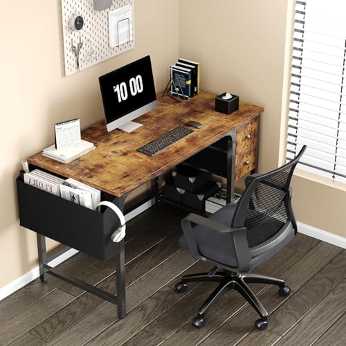 Computer Desk with Fabric Drawers, 40 Inch Reversible Gaming Desk for Small Space Home Office D876