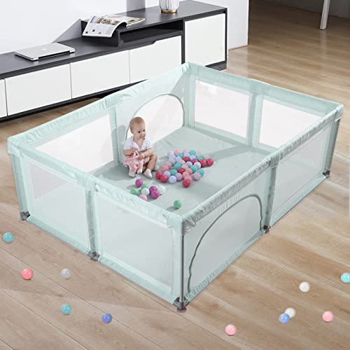 Baby Playpen, Playpen for Babies, Extra Large Play Yard for Infants Toddlers, Indoor Safety Kids Activity Center, Anti Fall Baby Fence with Window Gates(79x59x27 Inches, Grey)