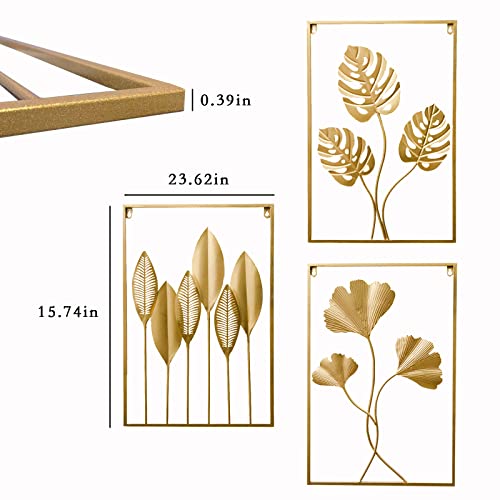 Metal Wall Art Decor, Abstract Gold Leaf with Frame, 17 x 12 Inches O53620