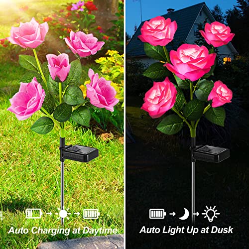 Solar Garden Lights, 6 Pack Solar Flowers Outdoor Waterproof with Rose R81046