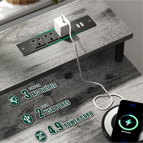 47 Inch Computer Gaming Desk with Power Outlets LED Lights and Storage Drawers I77165