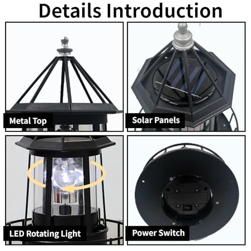 Solar Powered Rotating Lighthouse for Outdoor Garden Decor P9810