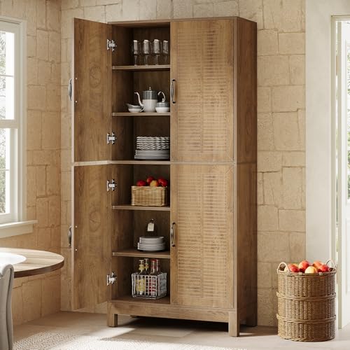 70" Tall Kitchen Pantry Cabinet with Adjustable Shelves, 6-Tier Storage Cabinet with Doors S4665