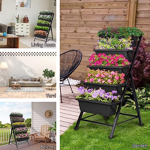 5-Tier Elevated Garden Bed with 5 Planter Boxes for Vegetables Herbs Flowers K12373