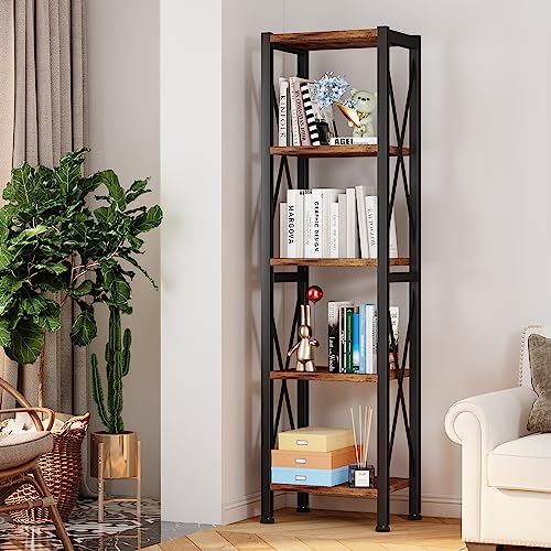3 Tier Industrial Bookcase, Rustic Etagere Bookshelf for Living Room U5786