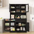 Freestanding Kitchen Pantry Cabinet with Microwave Stand, 4 Doors, Adjustable Shelves and Wine Rack C21265