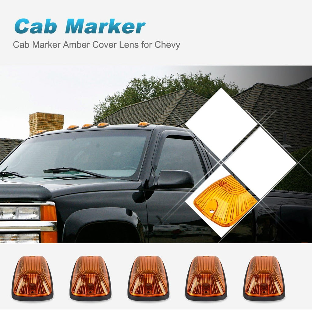 5X 264159AM T10 194 Amber LED Cab Marker Roof Running Lights with Wiring Pack for 1988-2002 Pickup Trucks T9754