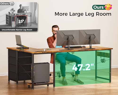 L Shaped Desk with 4 Tier Drawers, Power Outlets & USB, Corner Computer Desk with CPU Stand U4256