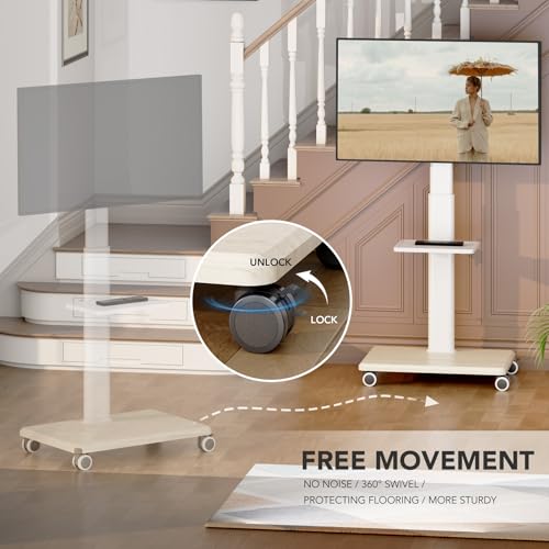 Rolling Floor TV Stand with Wheels, Height Adjustable for 27-65 Inch TVs B690