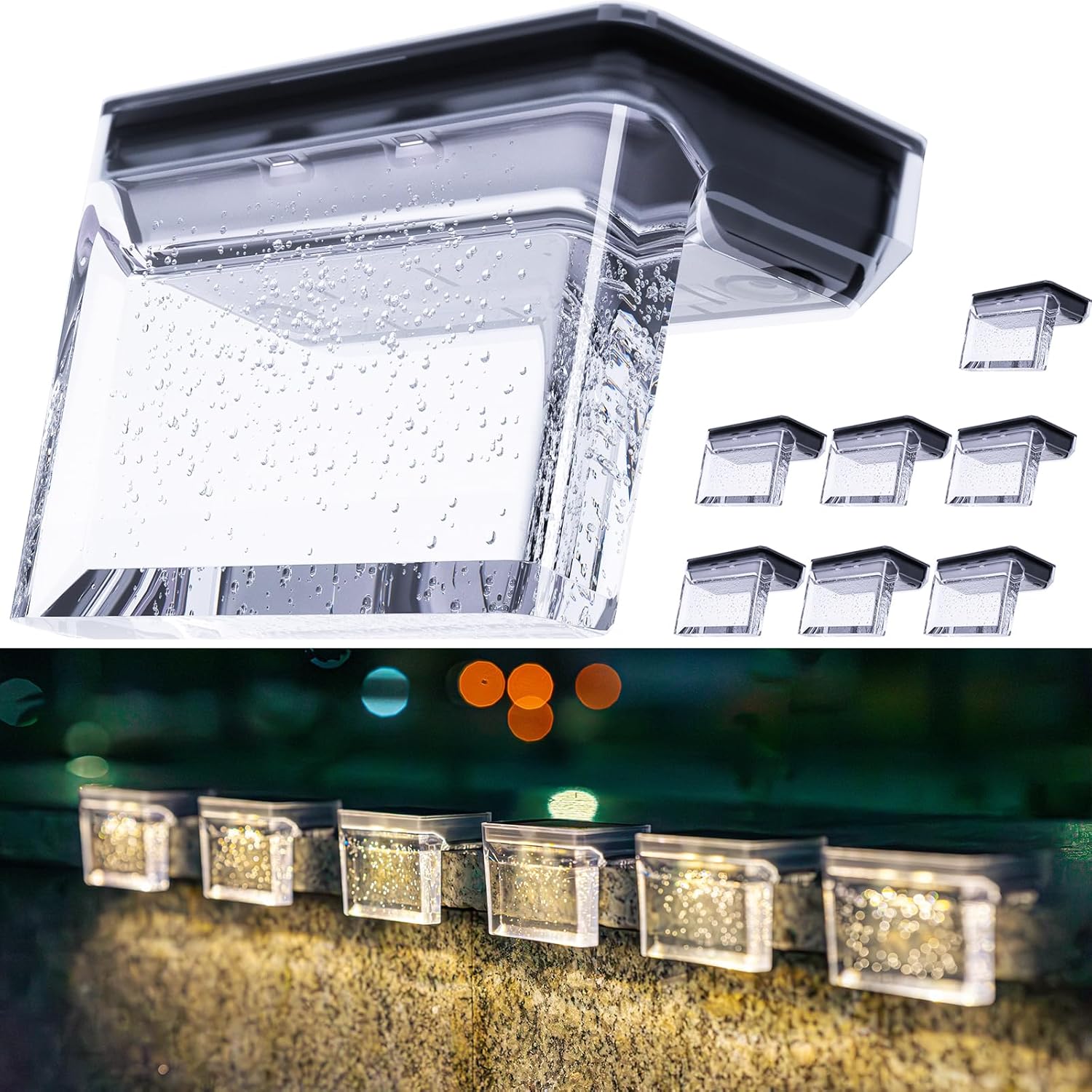 Solar Deck Lights, 8 Pack Solar Step Lights Outdoor Waterproof LED Fence Post Lights for Patio Stair Fence Railing Wall Garden Backyard, 10 lumens, Warm White