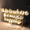This Is Where The Magic Happens Neon Sign 24x12“, Large LED Neon Signs for Wedding Backdrop Bachelorette Birthday Gifts, Neon Lights with Gold Mirror Backing for Bar, Salon, Lash, Nail Room