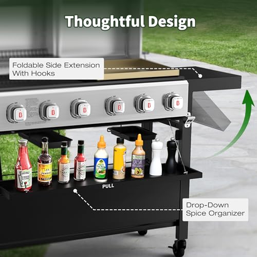 6-Burner Propane Gas Grill and Griddle Combo with Stainless Steel Lids F7495