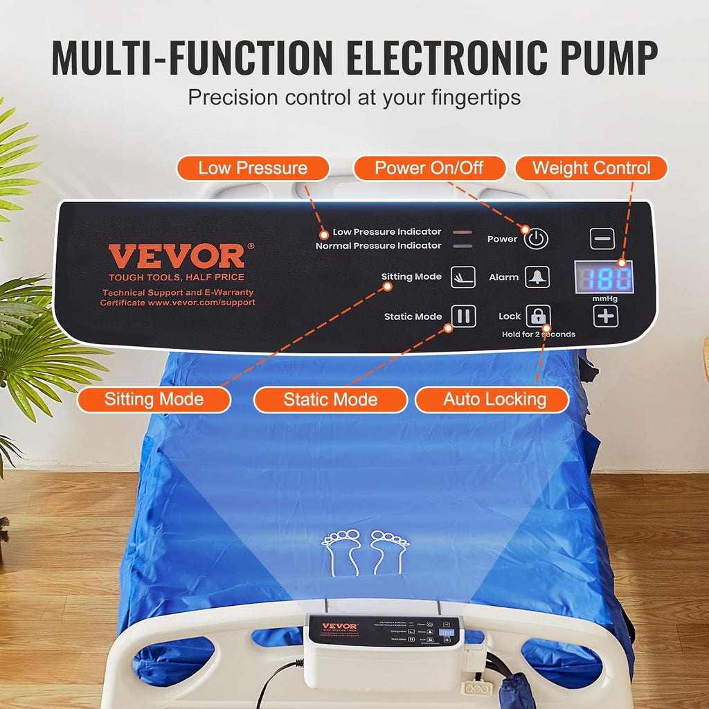 Alternating Air Pressure Mattress, Dual-Layer Pad for Hospital Beds, 450LBS Capacity with Electric Quiet Pump H2199