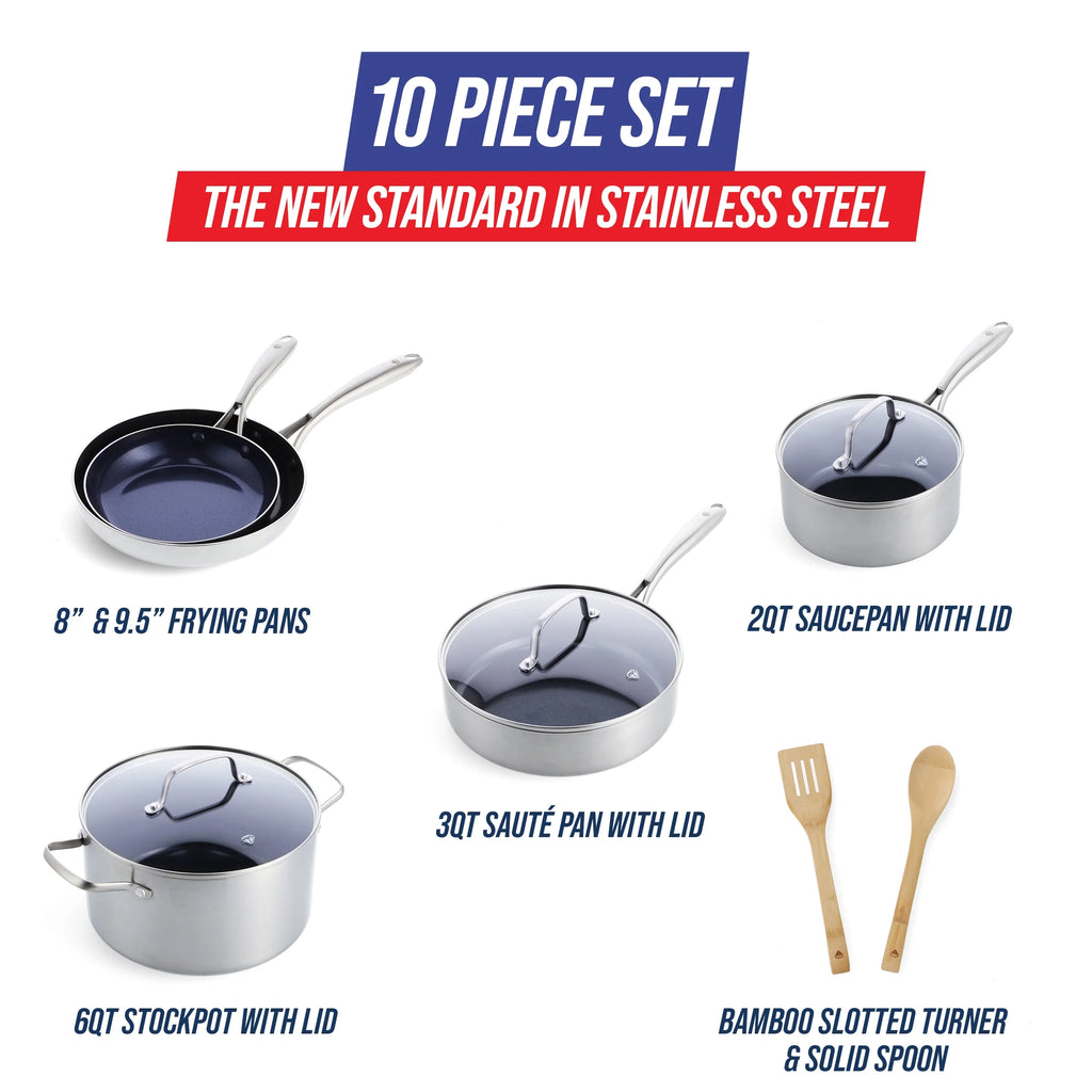 10pc Stainless Steel Clad Cookware Set X915