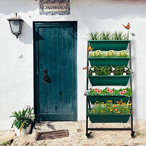 Vertical Garden Planter with Wheels, 5 Boxes, Outdoor Elevated Bed T3802