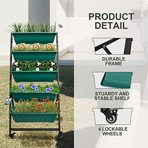 Vertical Garden Planter with Wheels, 5 Boxes, Outdoor Elevated Bed T3802