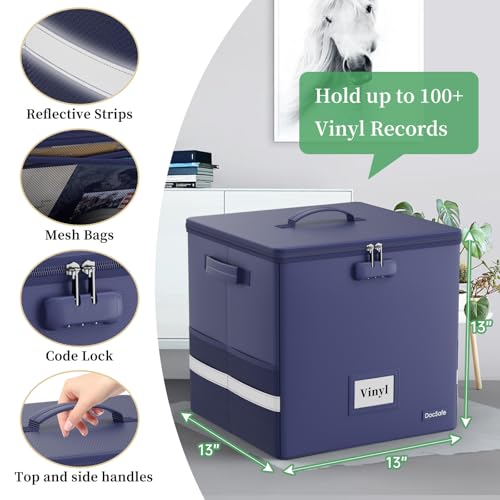Vinyl Record Storage Box with Lock, Fireproof & Water Resistant, Holds 100+ 12-Inch Records H505