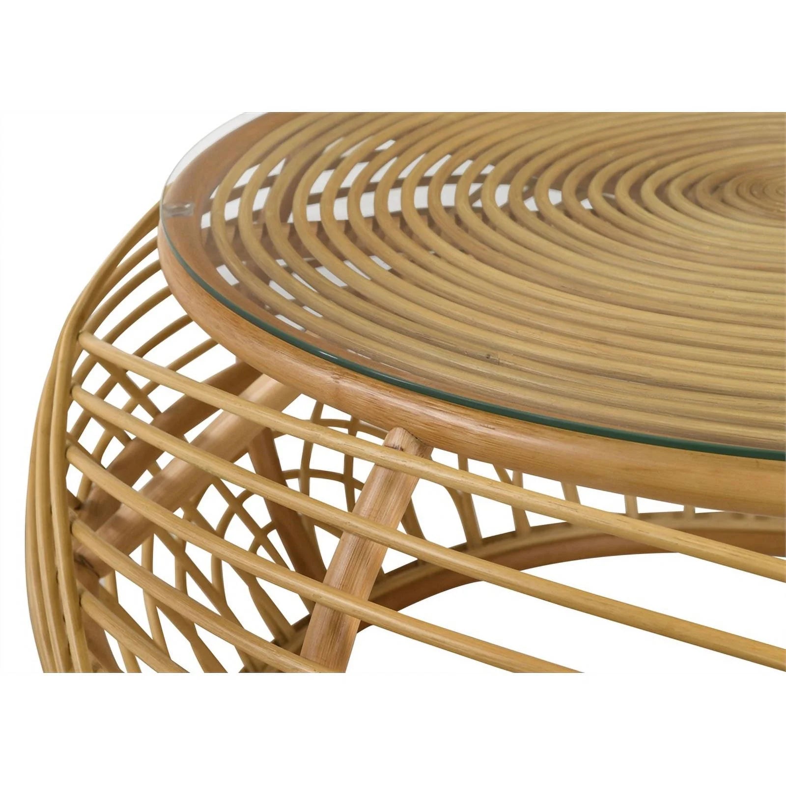 Round Glass Top Woven Rattan Coffee Table N1393
