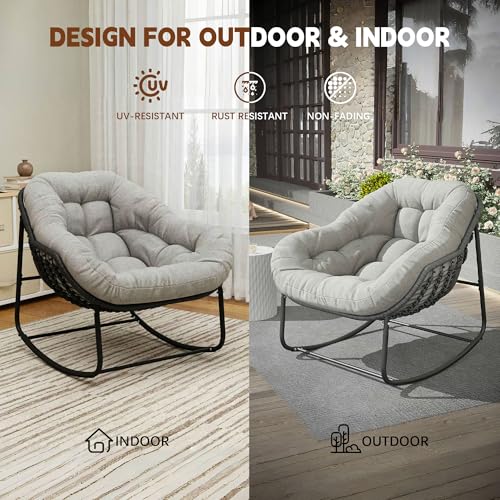 Wicker Egg Rocking Chair with Padded Cushion for Patio and Garden J177274