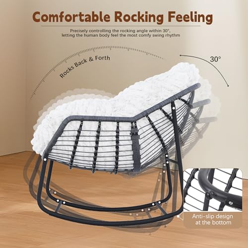 Wicker Egg Rocking Chair with Padded Cushion for Patio and Garden J177274