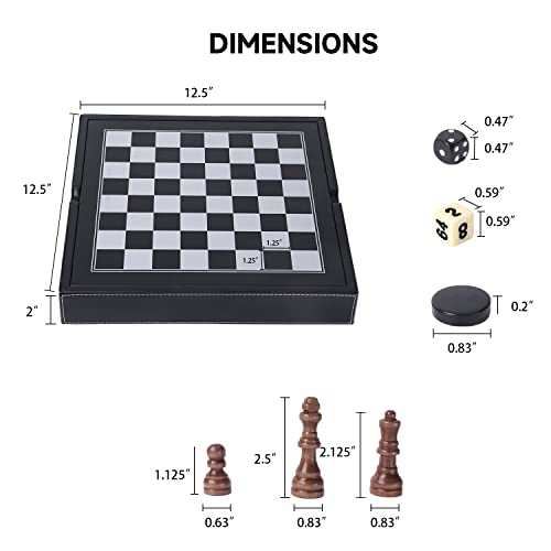 16" 3-in-1 Wooden Folding Chess, Checker & Backgammon Board Game Set L259