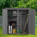 Outdoor Storage Shed, Wood Garden Cabinet with 2 Lockable Doors, 2 Adjustable Shelves & Metal Hooks, Ider for Yard Garge Patio Deck Porch, 56" L x 19.5" W x 64" H - Aqua Grey