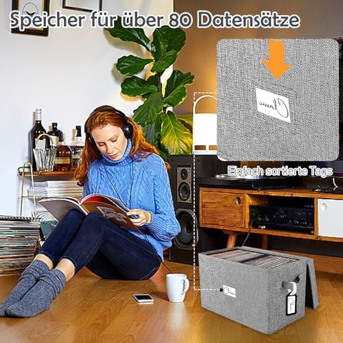 Vinyl Record Storage Box for 7" 45 RPM LPs, Grey Case with Lid, Holds 80 Albums X91735