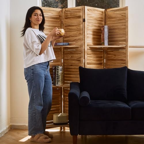 Folding Room Divider with Shelves, 6 Panels, Brown D785582