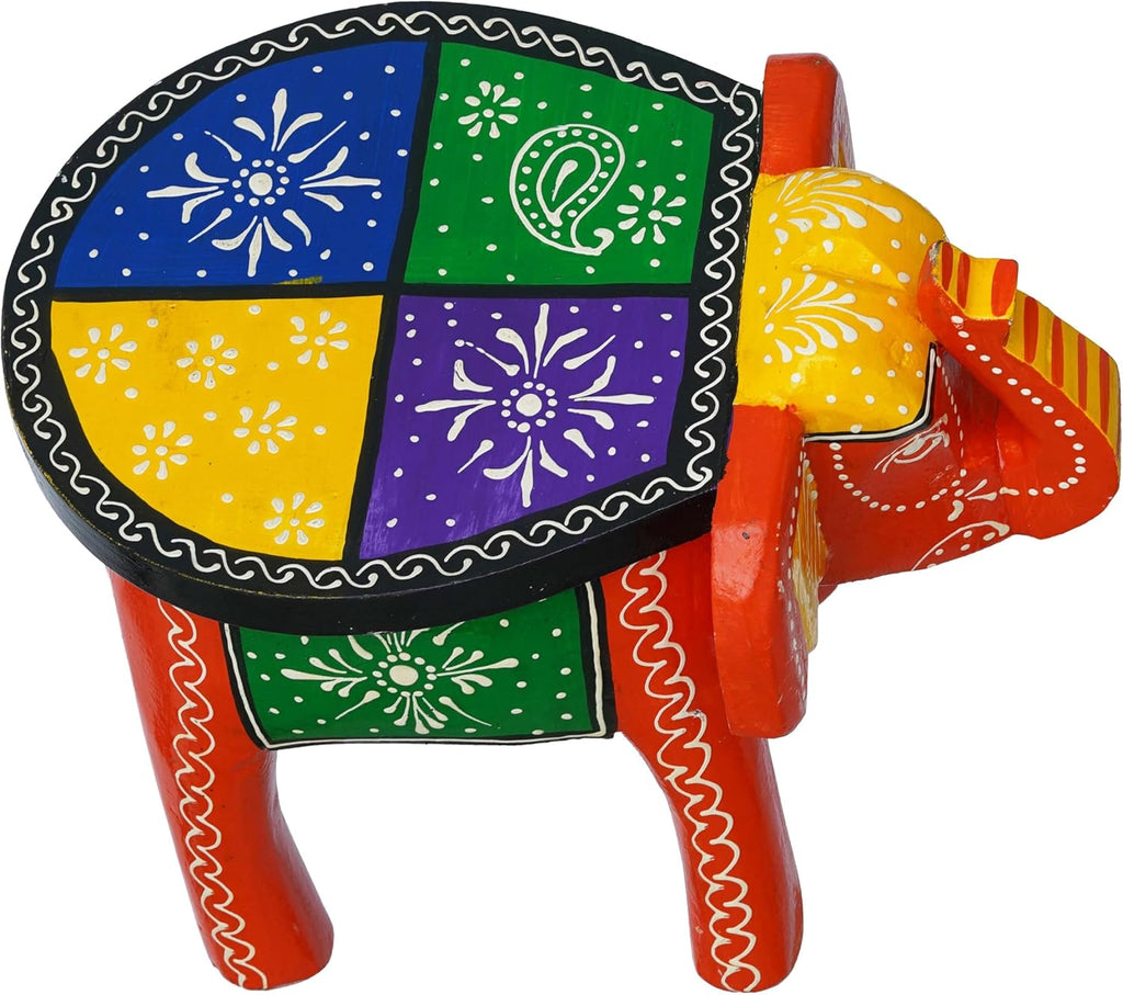 Handcrafted Painted Wooden Elephant Stool Table, Medium F6590