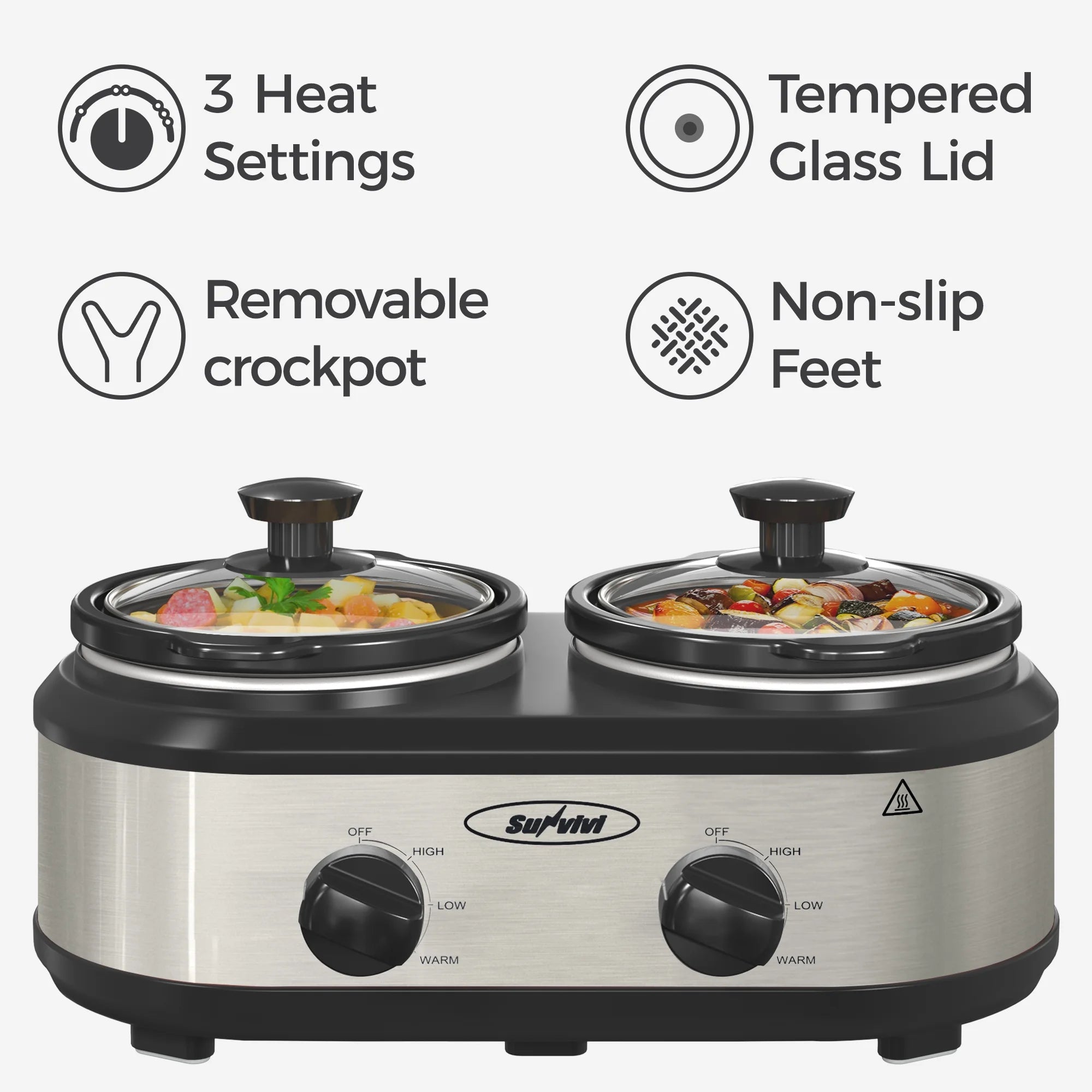 Dual Pot Slow Cooker with Ceramic Pots and Adjustable Temp V5379