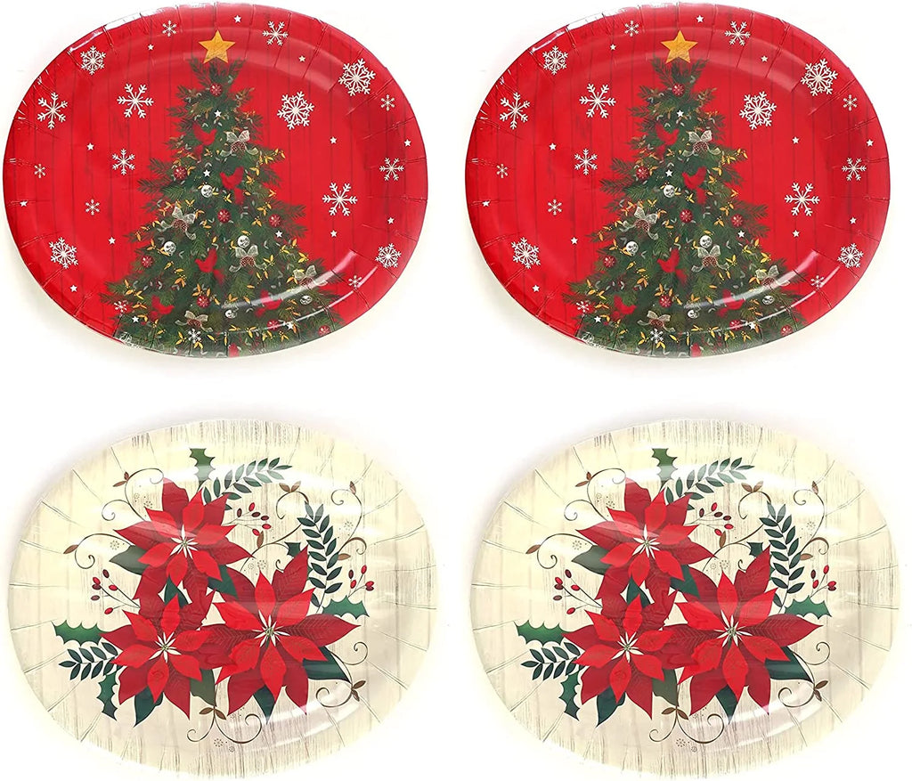 Christmas Holiday Oval Paper Disposable Plates, 13" X 10.5", 2 Designs (48 Plates)