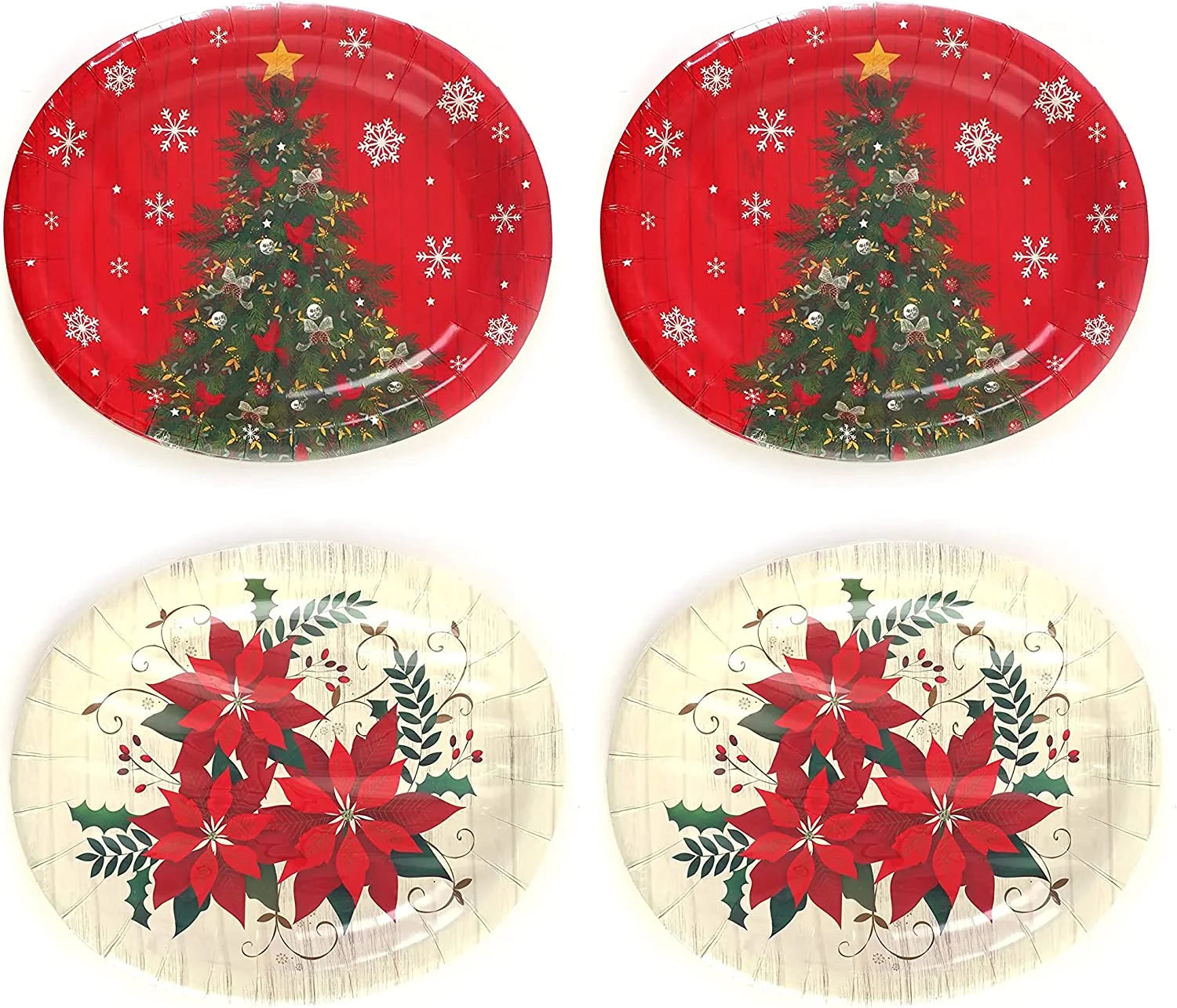 Christmas Holiday Oval Paper Disposable Plates, 13" X 10.5", 2 Designs (48 Plates)