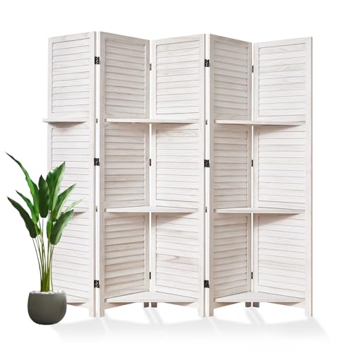 Folding Room Divider with Shelves, 6 Panels, Brown D785582