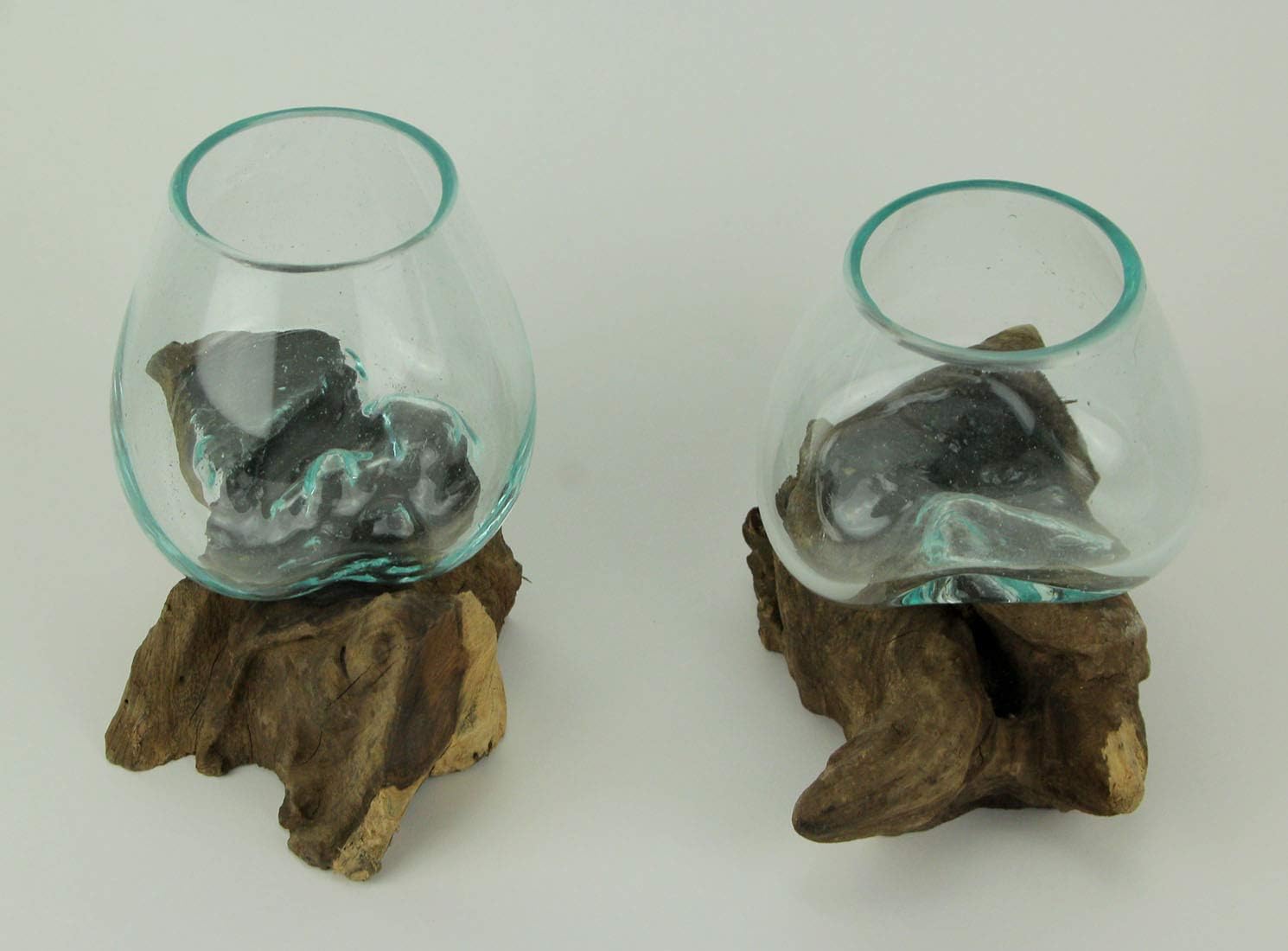 Teak Driftwood Decorative Bowl Vase Terrarium Planter Set of 2 K81433