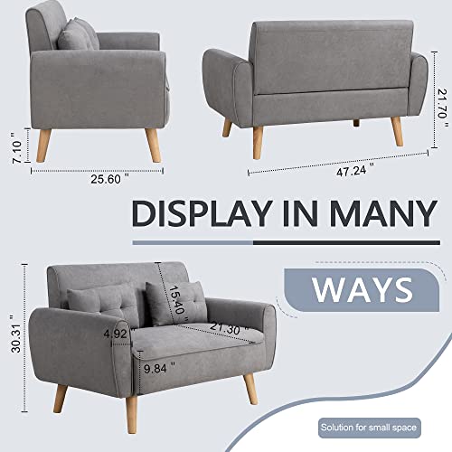 Linen Loveseat Sofa with 2 Pillows, Dark Grey N297821