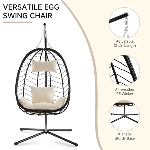 Outdoor Hanging Egg Chair with Stand and Cushion U91081
