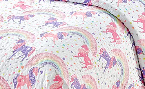 Unicorn Stars Hearts Rainbow Bedspread Coverlet for Kids Twin I373