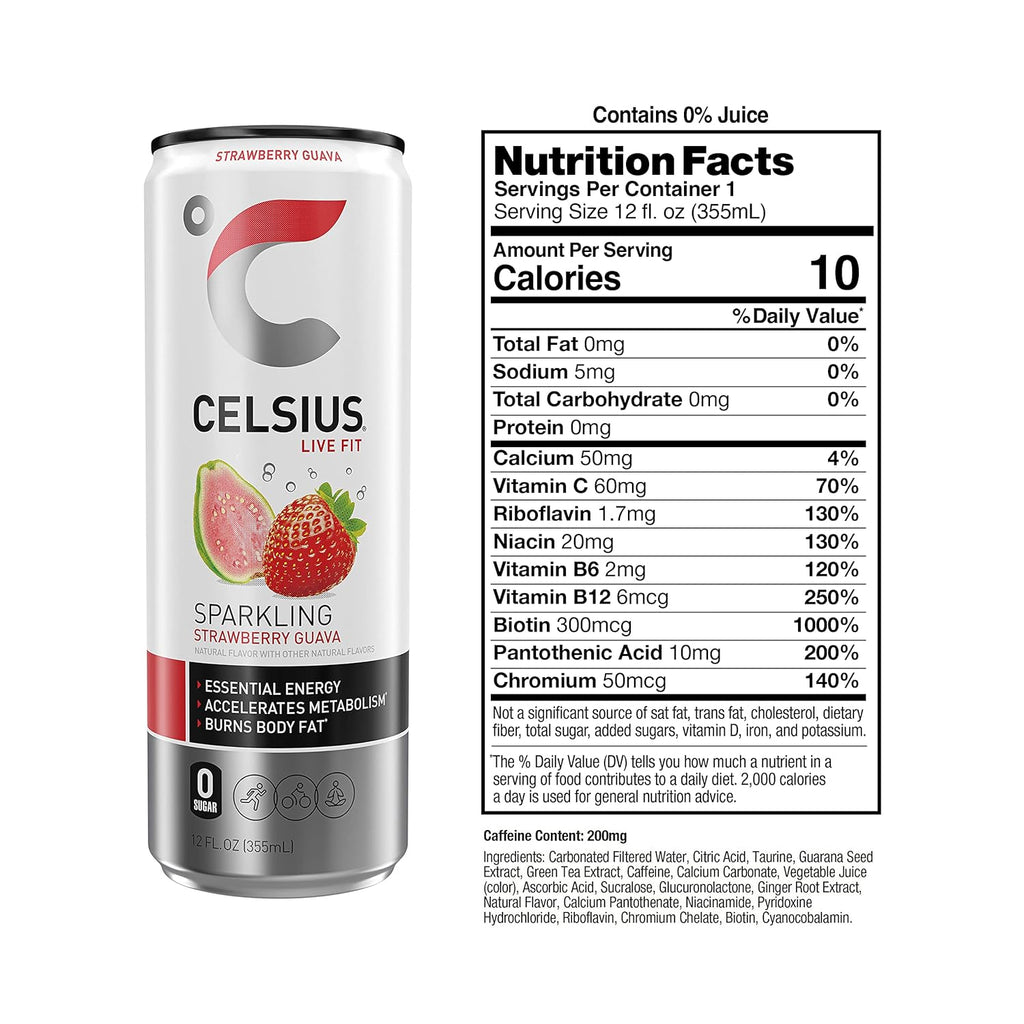 Sparkling Strawberry Guava Energy Drink, 12 Fl Oz (Pack of 24) E533007