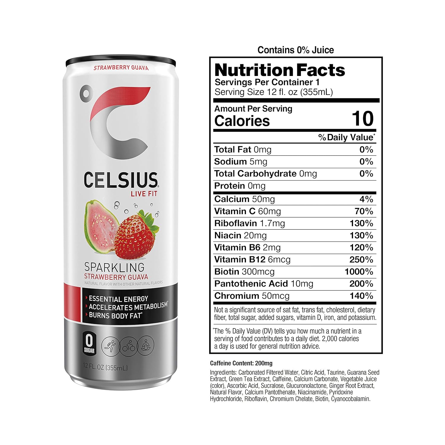 Sparkling Strawberry Guava Energy Drink, 12 Fl Oz (Pack of 24) E533007