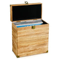 Vinyl Record Storage Box, Vintage Wooden LP Album Collection Storage Record Case Crate Organize 7/10/12 Inch Standard Records, Holds 40 Records - Carbonized Brown (Without window)