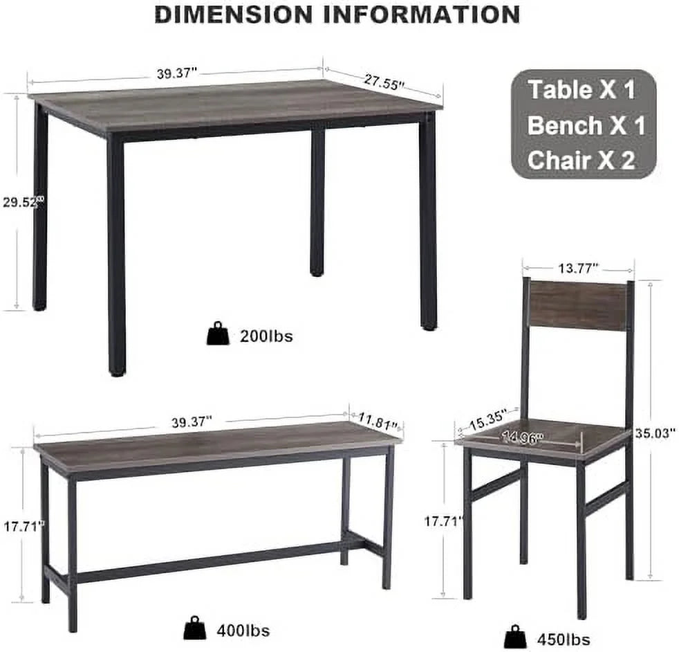 Small Kitchen Table and Chairs for 4 with Bench E29662