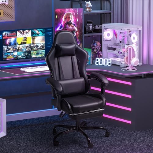 Gaming Chair with Footrest and Massage Lumbar Support J131131