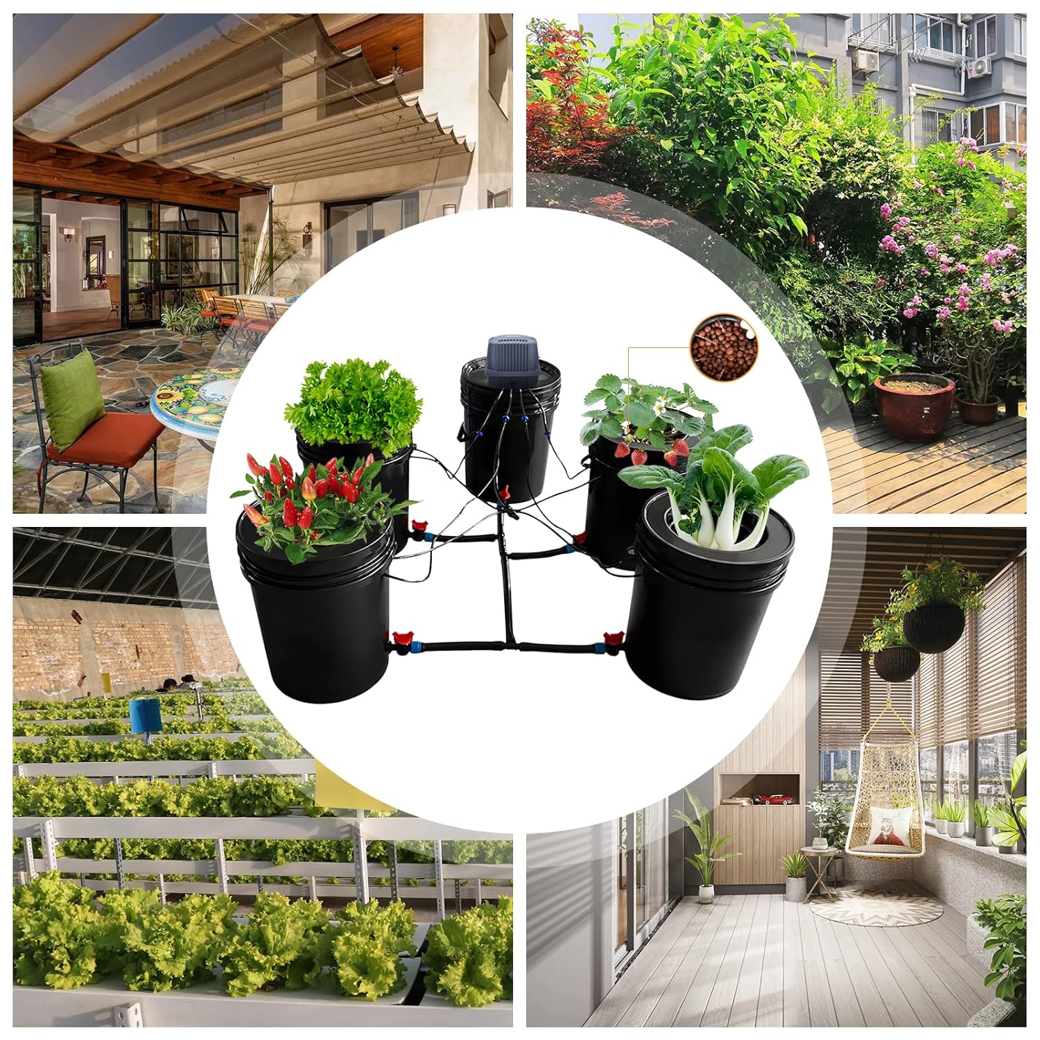 5-Gallon Deep Water Culture Hydroponics Grow System Kit with 5 Buckets C356